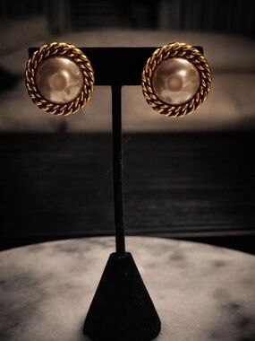 CHANEL Gold Rope Pearl-Style Stud Earrings